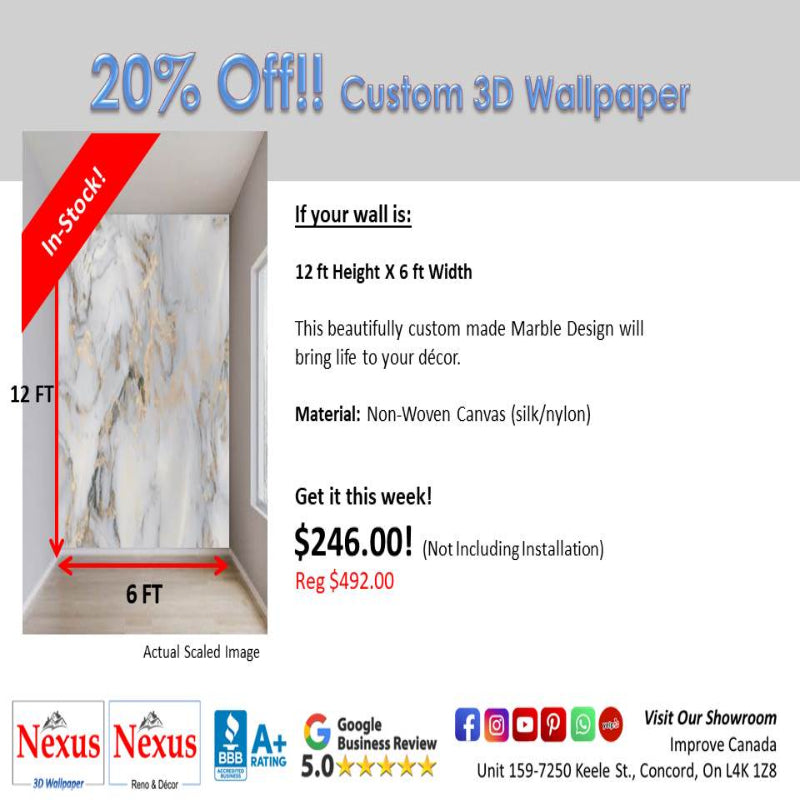 In-Stock Custom 3D Wallpaper Marble Design SKU# WAL0386